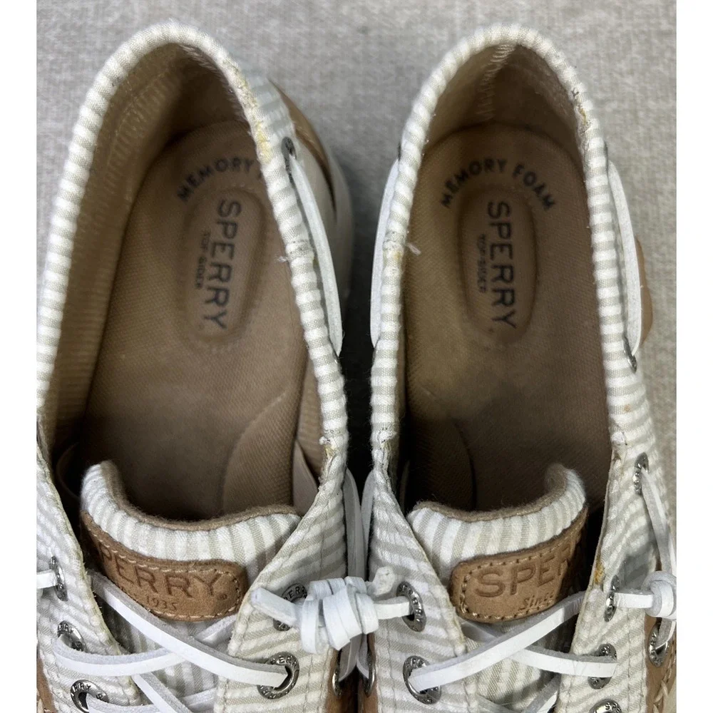 Sperry Womens  Size 7.5 Angelfish Boat Shoes Top Sider Seersucker Memory Foam